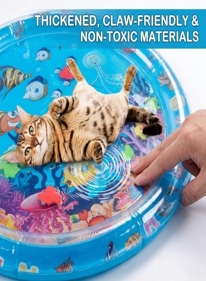 Cat Water Mat with Fish- Thickened Cat Sensory Water Play Mat Toy, Indoor Pet Water Bed Play Mat-Round - Image 2