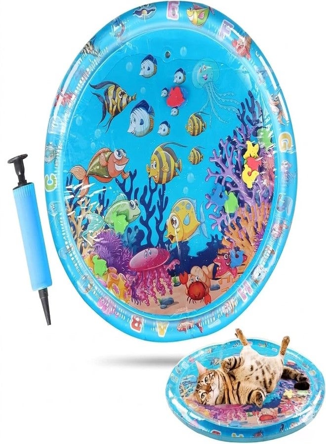 Cat Water Mat with Fish- Thickened Cat Sensory Water Play Mat Toy, Indoor Pet Water Bed Play Mat-Round - Image 1
