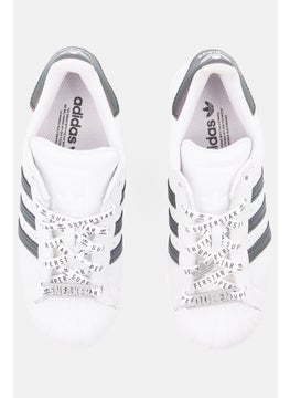 adidas Originals Kids Girl Superstar Lace Up Closure Shoes, White  - Image 4