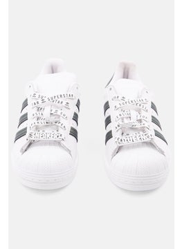 adidas Originals Kids Girl Superstar Lace Up Closure Shoes, White  - Image 3