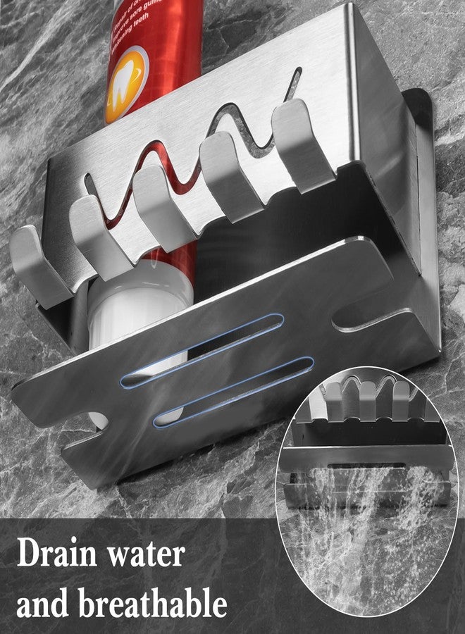 Linkidea Wall Mount Toothbrush Holder for Shower, 4 Slot Stainless Steel Adhesive Toothbrush and Toothpaste Hanger, Organizer Compatible with Colgate Extra Clean, Oral-B CrossAction(Silver) - Image 4