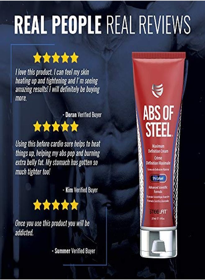 SteelFit - Abs Of Steel - Maximum Definition Cream - 5% Coaxel - Topical Cream - Workout Enhancer - Skin Firming, Toning, Definition - Fat Loss - Clinically Dosed Ingredient - Unisex - 8 Fl. Oz. (237Ml) - Image 1