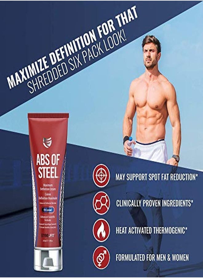 SteelFit - Abs Of Steel - Maximum Definition Cream - 5% Coaxel - Topical Cream - Workout Enhancer - Skin Firming, Toning, Definition - Fat Loss - Clinically Dosed Ingredient - Unisex - 8 Fl. Oz. (237Ml) - Image 1