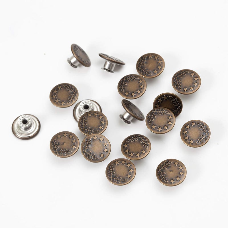MASONEE 20 Sets 17mm Replacement Jeans Buttons Pants Metal Button Snap Denim Buttons Replacement Kit Suspender No Sew Buttons with Rivets - Image 2