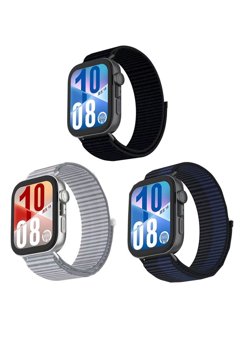 DKNG 3PCS Huawei Watch Fit 4 Pro / Fit 4 / Fit 3 Pro Nylon Strap Replacement Strap Black // Deep Sea Blue / Sky Grey - Image 1