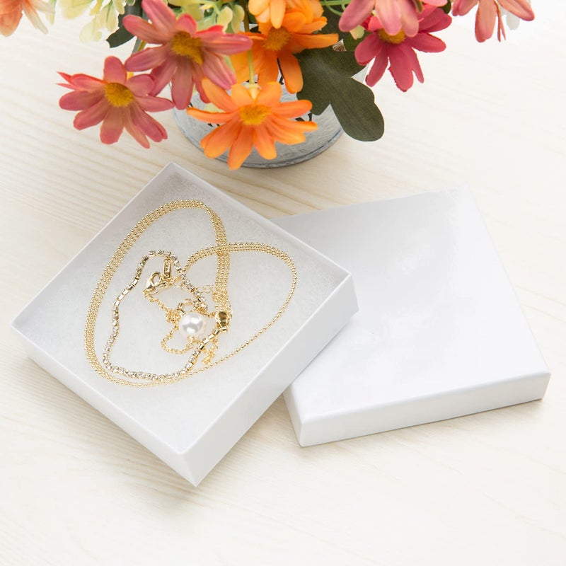 Magicool Hanger Magicool 20 Pack 3.5x3.5x1 Inch Cardboard Jewelry box Necklaces,Bracelets,Earrings,Small Gift Packaging,Jewelry Gift Boxes Lids Filled Cotton(White), 3.5x3.5x1 Inch (Pack of 20) - Image 3