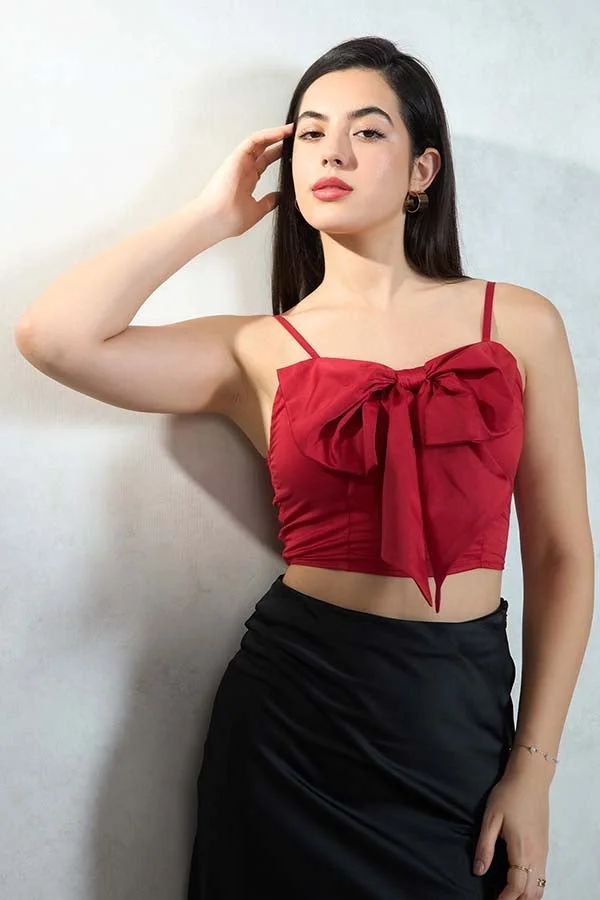 Virgio VIRGIO Cotton Stretch Red Crop Top With Big Bow