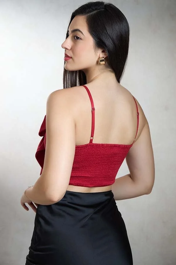 Virgio  VIRGIO Cotton Stretch Red Crop Top With Big Bow for Women | Best Price UAE