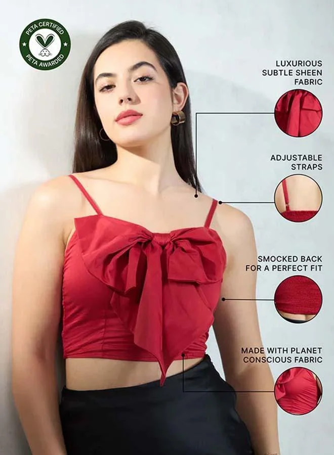 Virgio VIRGIO Cotton Stretch Red Crop Top With Big Bow