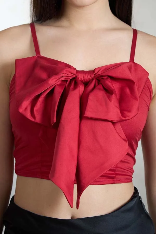 Virgio  VIRGIO Cotton Stretch Red Crop Top With Big Bow for Women | Best Price UAE
