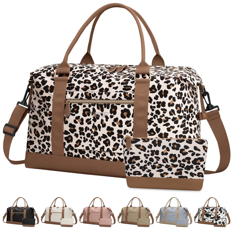 ELONGRIVER Travel Duffle Bag for Women, Weekender Bags, Hospital Bag for Labor Delivery, Lightweight Tote Duffel Overnight Bag with Luggage Sleeve, Airplane Travel Bags with Toiletry Bag,Large,Leopard - Image 1