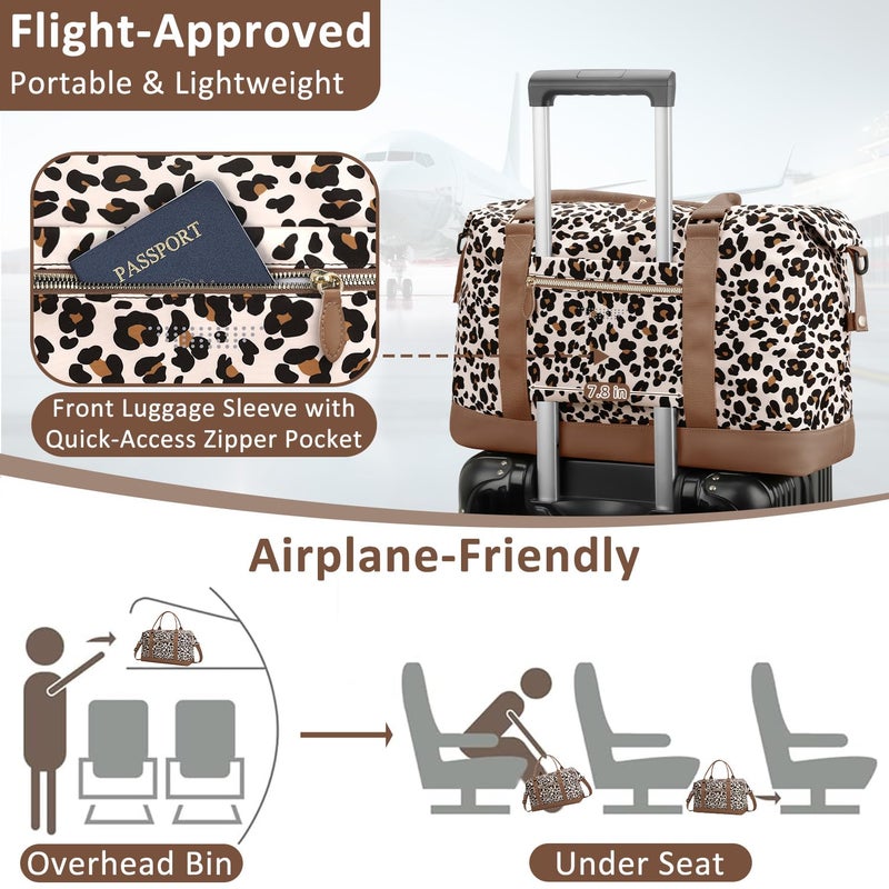 ELONGRIVER Travel Duffle Bag for Women, Weekender Bags, Hospital Bag for Labor Delivery, Lightweight Tote Duffel Overnight Bag with Luggage Sleeve, Airplane Travel Bags with Toiletry Bag,Large,Leopard - Image 3