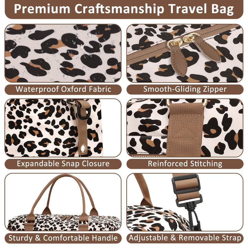 ELONGRIVER Travel Duffle Bag for Women, Weekender Bags, Hospital Bag for Labor Delivery, Lightweight Tote Duffel Overnight Bag with Luggage Sleeve, Airplane Travel Bags with Toiletry Bag,Large,Leopard - Image 5
