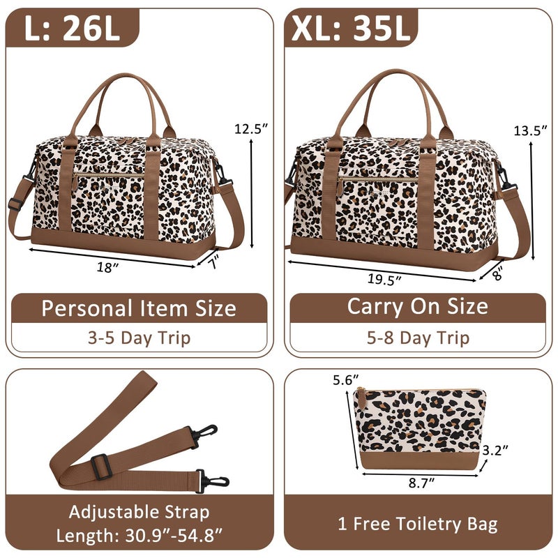 ELONGRIVER Travel Duffle Bag for Women, Weekender Bags, Hospital Bag for Labor Delivery, Lightweight Tote Duffel Overnight Bag with Luggage Sleeve, Airplane Travel Bags with Toiletry Bag,Large,Leopard - Image 2