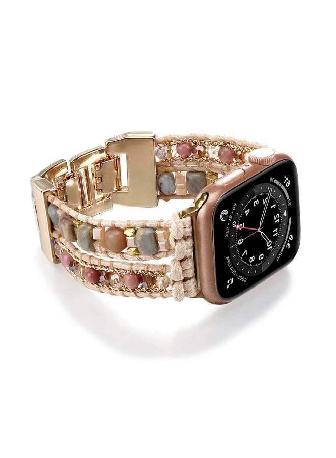 Wingoden Boho Bracelet Compatible with Apple Watch Band 41mm/40mm/42mm/38mm Natural Stone Beaded iWatch Band Women Men Apple Watch Strap Ultra Series 10/9/8/7/6/5/4/3/2/1/SE/Ultra 2, Natural Stone - Image 1