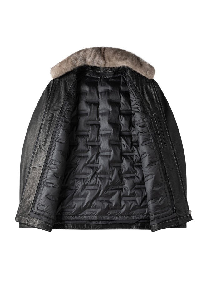 Fapai Urban Casual Versatile Men's Warm Genuine Leather Jacket Men's Coat - Image 4