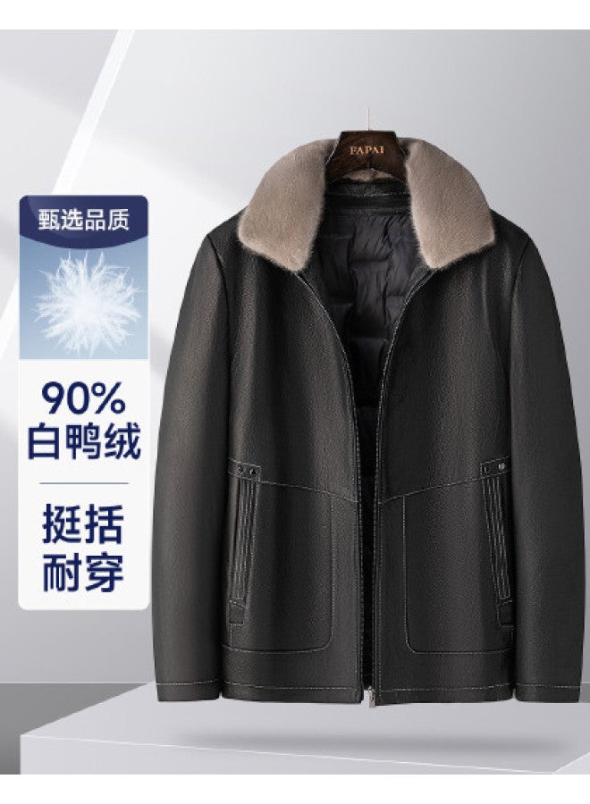 Fapai Urban Casual Versatile Men's Warm Genuine Leather Jacket Men's Coat - Image 1