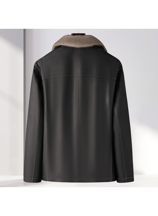 Fapai Urban Casual Versatile Men's Warm Genuine Leather Jacket Men's Coat - Image 3