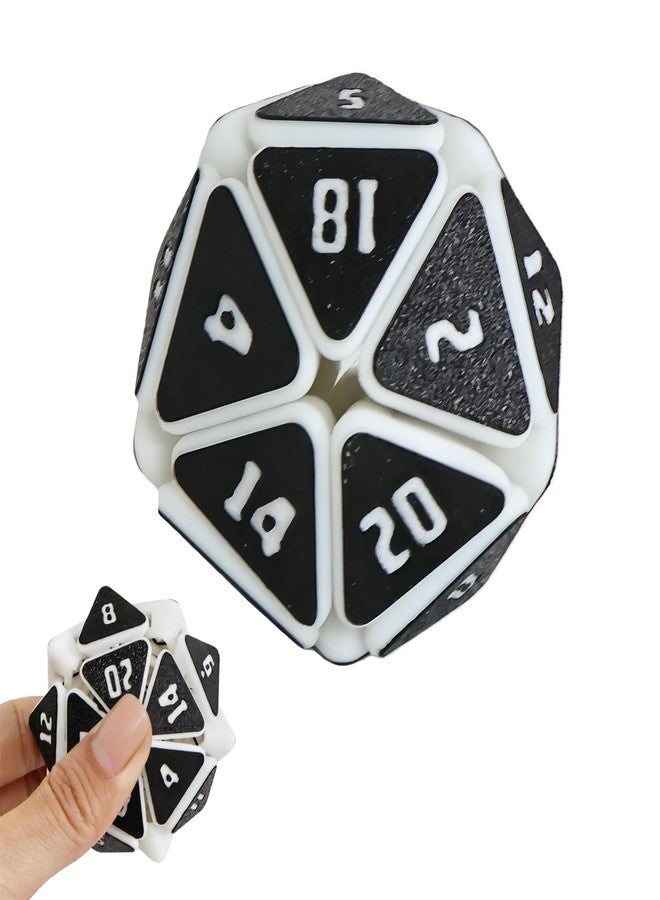 Venshy 3D Printed Squishy D20 Fidget - Stress Relief Cube for Anxiety & Focus, Satisfying Clicking Sensory Toy for Adults, Perfect for Desk Fidgeting, Gift Idea (White/Black Duo, 1pcs) - Image 1