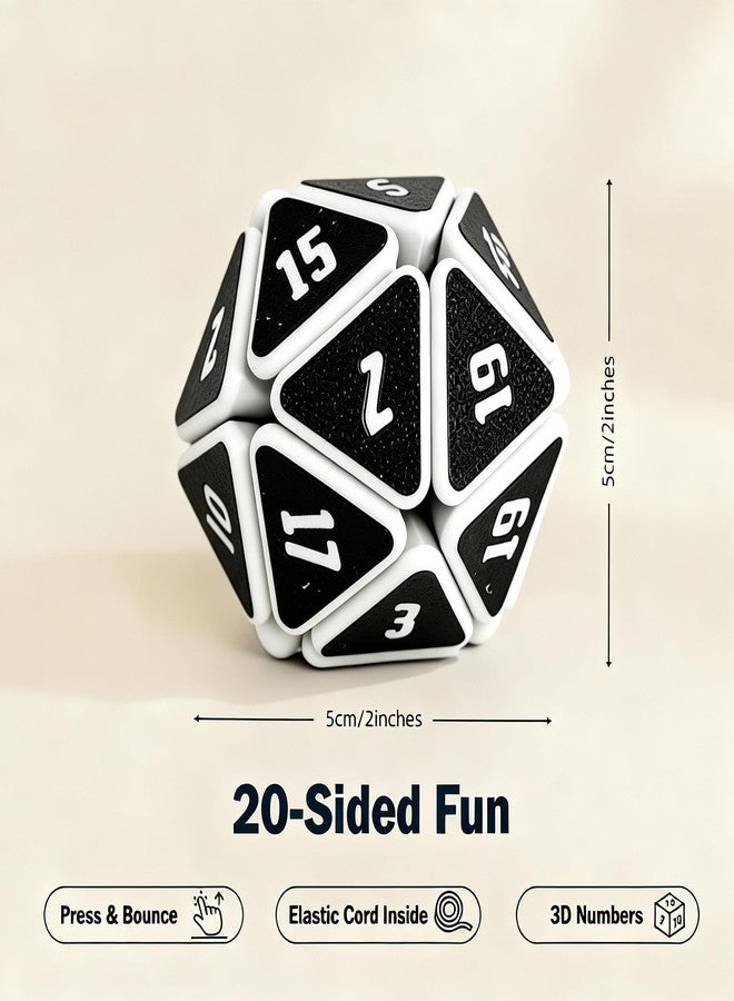 Venshy 3D Printed Squishy D20 Fidget - Stress Relief Cube for Anxiety & Focus, Satisfying Clicking Sensory Toy for Adults, Perfect for Desk Fidgeting, Gift Idea (White/Black Duo, 1pcs) - Image 3