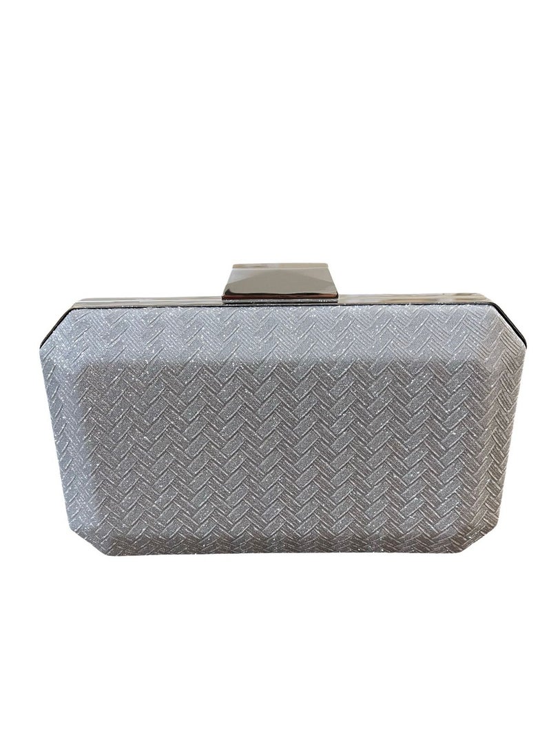 Vbranda - Elegant evening clutch with a long rectangular shape, fully embellished with sparkling details VS-33-SILVER - Image 1