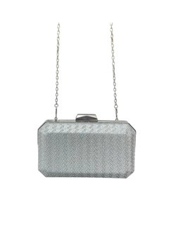 Elegant evening clutch with a long rectangular shape, fully embellished with sparkling details VS-33-SILVER