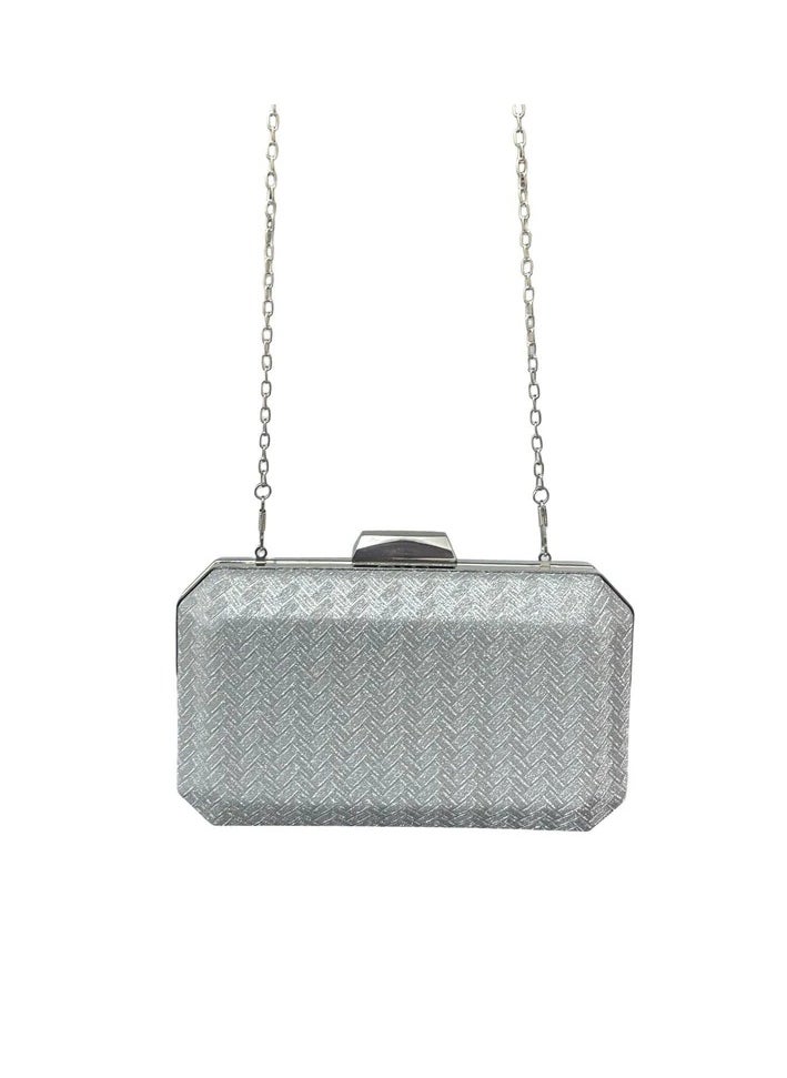 Vbranda - Elegant evening clutch with a long rectangular shape, fully embellished with sparkling details VS-33-SILVER - Image 1