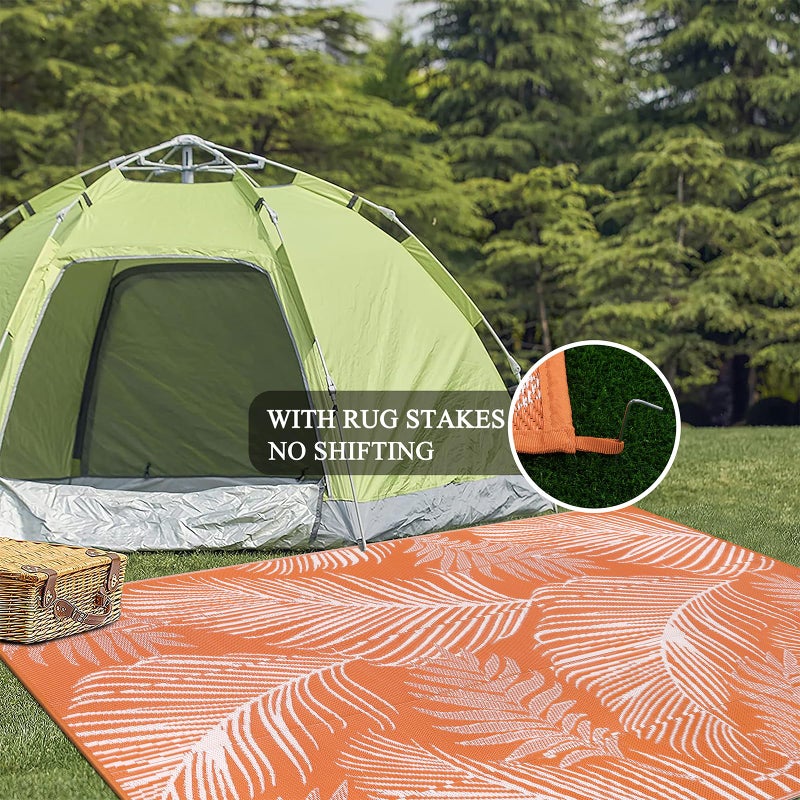 Pauwer Waterproof Outdoor Rug 6x9, Reversible Plastic Straw Patio Camping Rug, Indoor Outdoor RV Mat Carpet for Deck, Camper, Porch, Balcony, Backyard, Picnic, Leaf Orange - Image 4