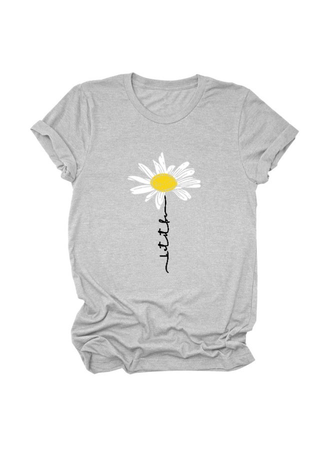 Song Feng Ya Let It Be Daisy Letters Casual Short-sleeved European And American W En's Top Round Neck Loose T-shirt 