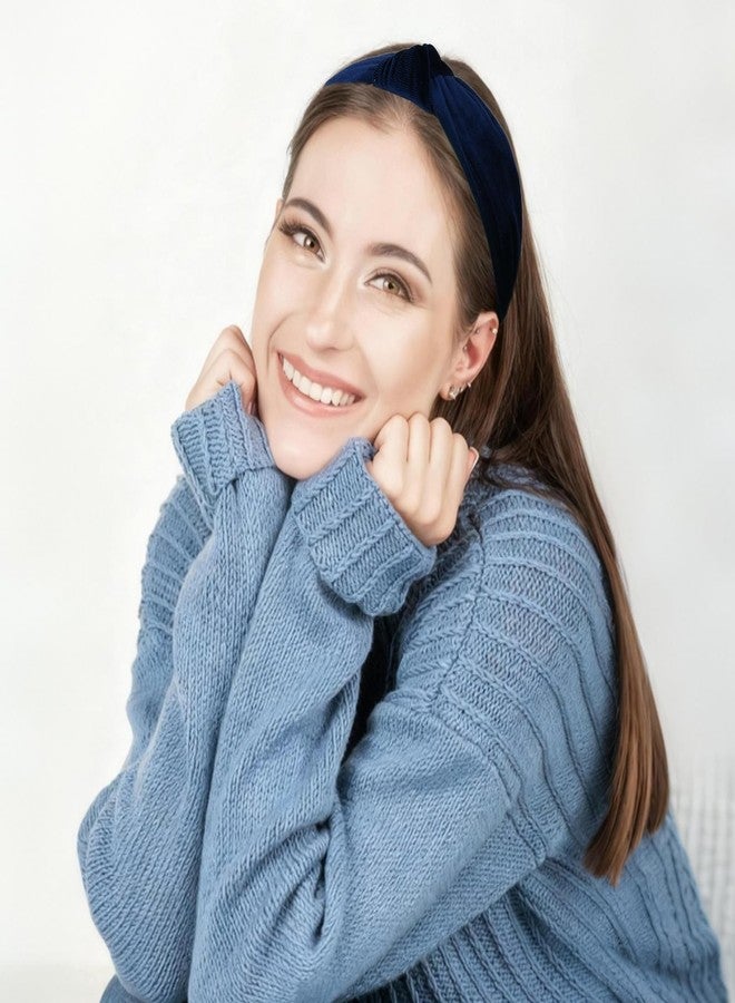 ويكو طوق رأس معقود من ويكو للنساء والفتيات، طوق رأس مخملي أزرق داكن، طوق رأس عريض وسميك، إكسسوارات شعر للعطلات وأعياد الميلاد، هدايا للنساء والفتيات - Image 4