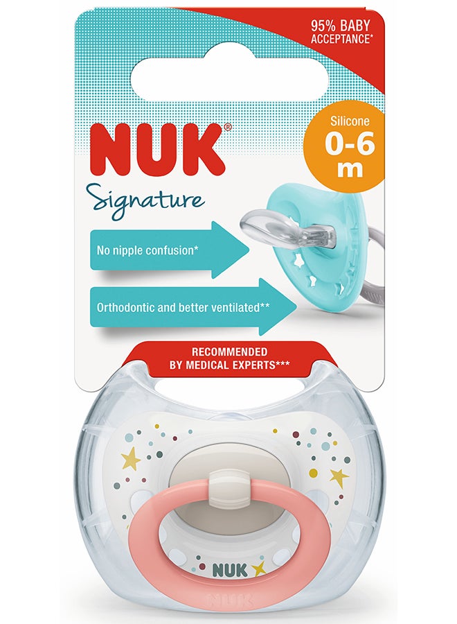 NUK Pacifier Signature 0 6M 1Pc (White Pink)