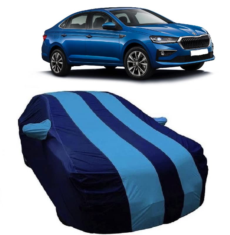 Carigiri Sky Blue and Navy Blue Car Body Cover for Skoda Slavia(Triple Stitched,Mirror Pocket,Dustproof)(Models-2022,2023) - Image 1