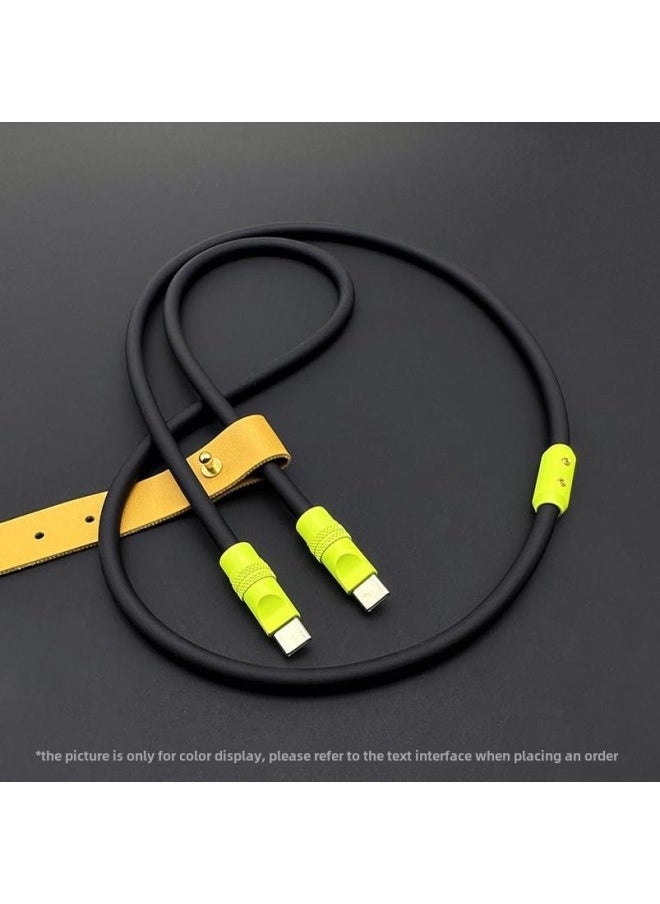 Generic - Mobile Phone Color Matching Fast Charging Silicone Tablet IPhone Data Line Apple 16Pro Computer PD For IPad-Color:Matte Black + Fluorescent Yellow Shell + Slider-Line Length:2m (usb To Apple 8-14 Front/12w) - Image 1