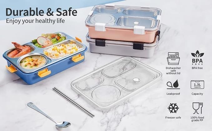 KAVRUL Stainless Steel Lunch Box Food Storage Container for Adults Kids Sealed Multicolor Lunch Box with Lids 4 Compartment - Image 4