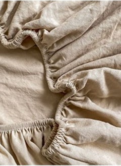LUNA Home 3-Piece Set: single-size fitted bedsheet and two pillowcases, washable cotton in a beige color.  - Image 5