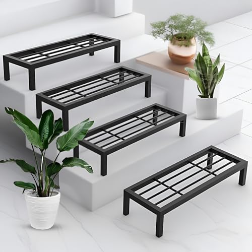 Pivalo Rectangle Plant Stand Anti-Rust Metal Flower Pot Holder Outdoor and Indoor Planters Gamla Stands for Balcony & Living Room Home Decor (Pack of 4, Black) - Image 1
