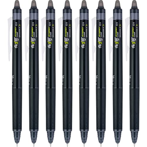 Pilot FriXion Synergy Clicker Erasable, Refillable, Retractable Gel Ink Pens, Extra Fine Point 0.5 mm, Pack of 8, Black, FriXion Erasable Pens 0.5 - Ideal for School & Office Writing - Image 1