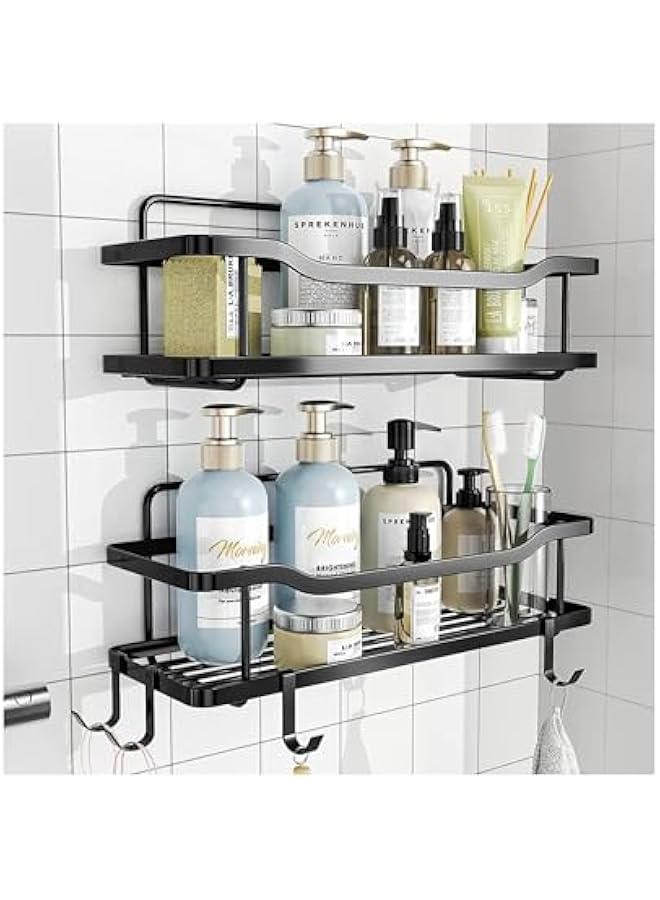 هوكور علبة دش من بيكبيس، عبوة من قطعتين، منظم دش لاصق بدون ثقب، ارفف دش من الستانلس ستيل 304 مقاومة للصدا لتنظيم الدش والحمام، اسود غير لامع - Image 1