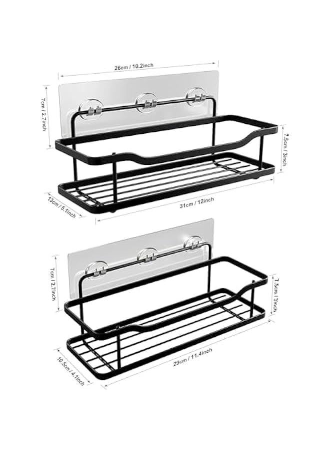 هوكور علبة دش من بيكبيس، عبوة من قطعتين، منظم دش لاصق بدون ثقب، ارفف دش من الستانلس ستيل 304 مقاومة للصدا لتنظيم الدش والحمام، اسود غير لامع - Image 2