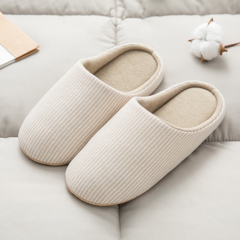 Japanese-style Home Indoor Mens and Womens Silent Cloth Slippers Spring and Autumn Wood Flooring Household Soft Sole Large Size Non-slip Cotton Slippers N-19 beige