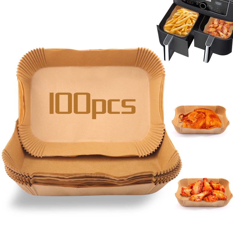 PalkSky 100Pcs Air fryer Baking Paper Rectangular  Airfryer Baking Liners for Ninja Foodi DualZone 2Basket Airfryers DZ201 DZ401 FG551 Foodi Smart XL 6in1 Indoor Grill