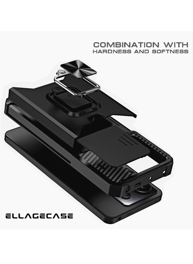 ELLAGECASE حافظة مقاومة للصدمات مع فتحة بطاقة، قاعدة وحماية كاميرا قوية لهاتف Xiaomi Redmi Note 13 4G – تشمل لوحة معدنية مخفية - Image 2