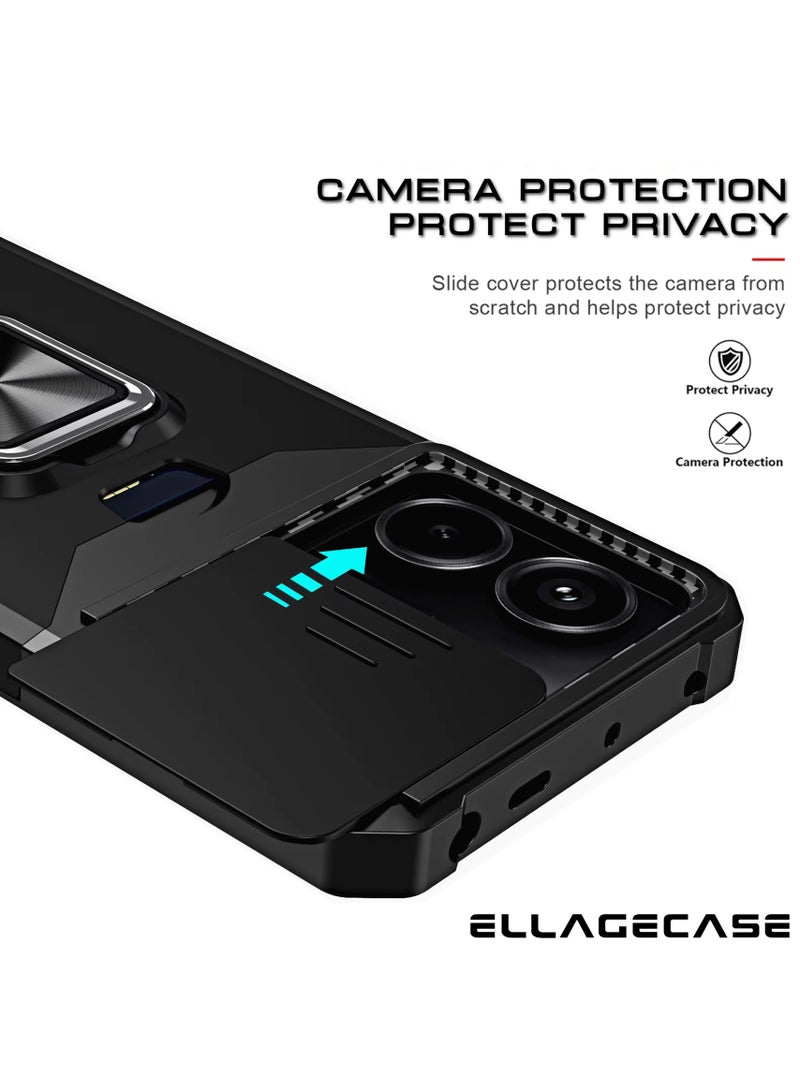 ELLAGECASE حافظة مقاومة للصدمات مع فتحة بطاقة، قاعدة وحماية كاميرا قوية لهاتف Xiaomi Redmi Note 13 4G – تشمل لوحة معدنية مخفية - Image 3