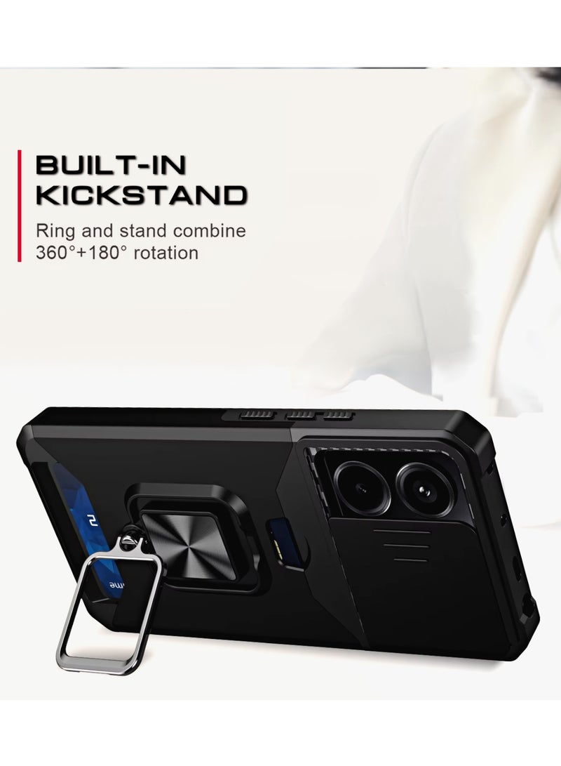 ELLAGECASE حافظة مقاومة للصدمات مع فتحة بطاقة، قاعدة وحماية كاميرا قوية لهاتف Xiaomi Redmi Note 13 4G – تشمل لوحة معدنية مخفية - Image 4