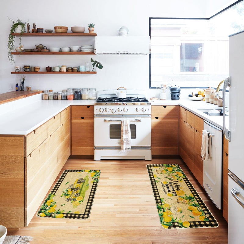 Cusugbaso Lemon Kitchen Mats Set of 2, Farmhouse Truck Mat for Floor, Plaid Spring and Summer Decorations 17"x27+17"x47" - Image 3