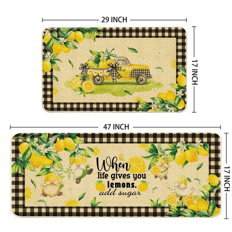 Cusugbaso Lemon Kitchen Mats Set of 2, Farmhouse Truck Mat for Floor, Plaid Spring and Summer Decorations 17"x27+17"x47" - Image 4