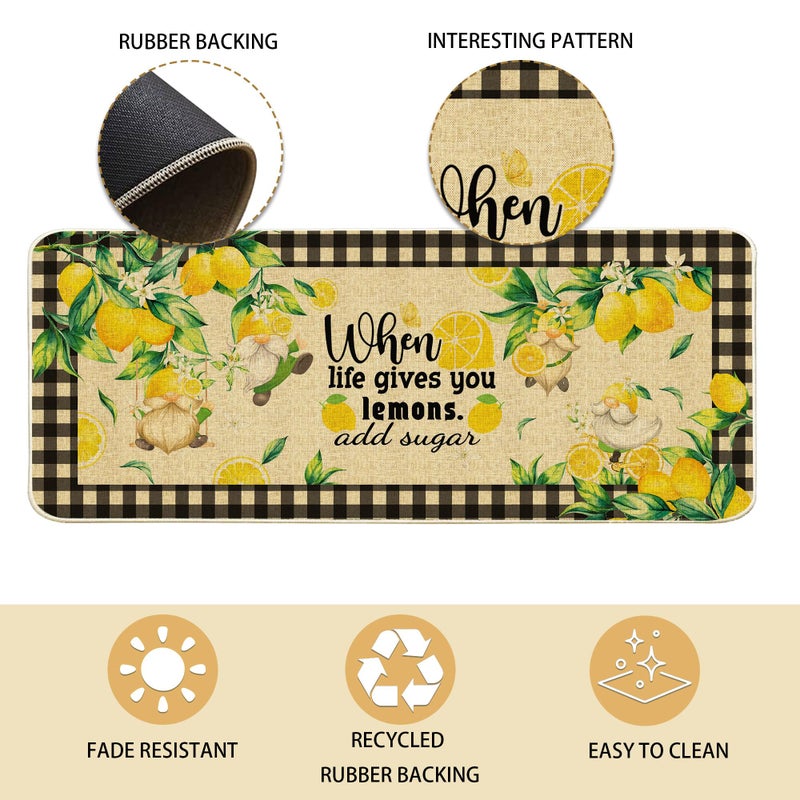 Cusugbaso Lemon Kitchen Mats Set of 2, Farmhouse Truck Mat for Floor, Plaid Spring and Summer Decorations 17"x27+17"x47" - Image 5