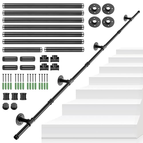 Tanice Stair Handrail, 3M Black Banister Handrail, Industrial Pipe Clothes Rail, Outdoor Indoor Industrial Pipe Stair Banister for Elder and Child - Image 1
