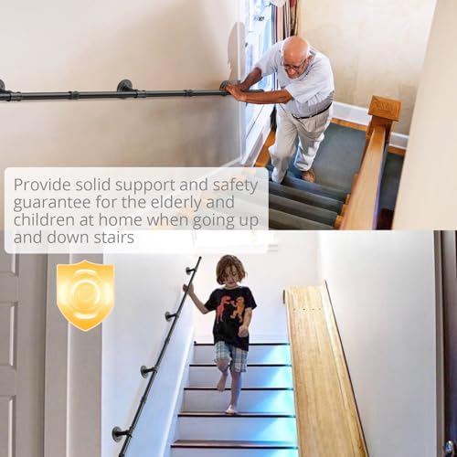Tanice Stair Handrail, 3M Black Banister Handrail, Industrial Pipe Clothes Rail, Outdoor Indoor Industrial Pipe Stair Banister for Elder and Child - Image 4