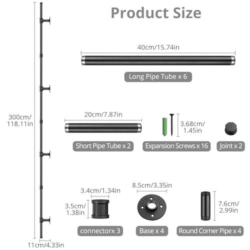 Tanice Stair Handrail, 3M Black Banister Handrail, Industrial Pipe Clothes Rail, Outdoor Indoor Industrial Pipe Stair Banister for Elder and Child - Image 2